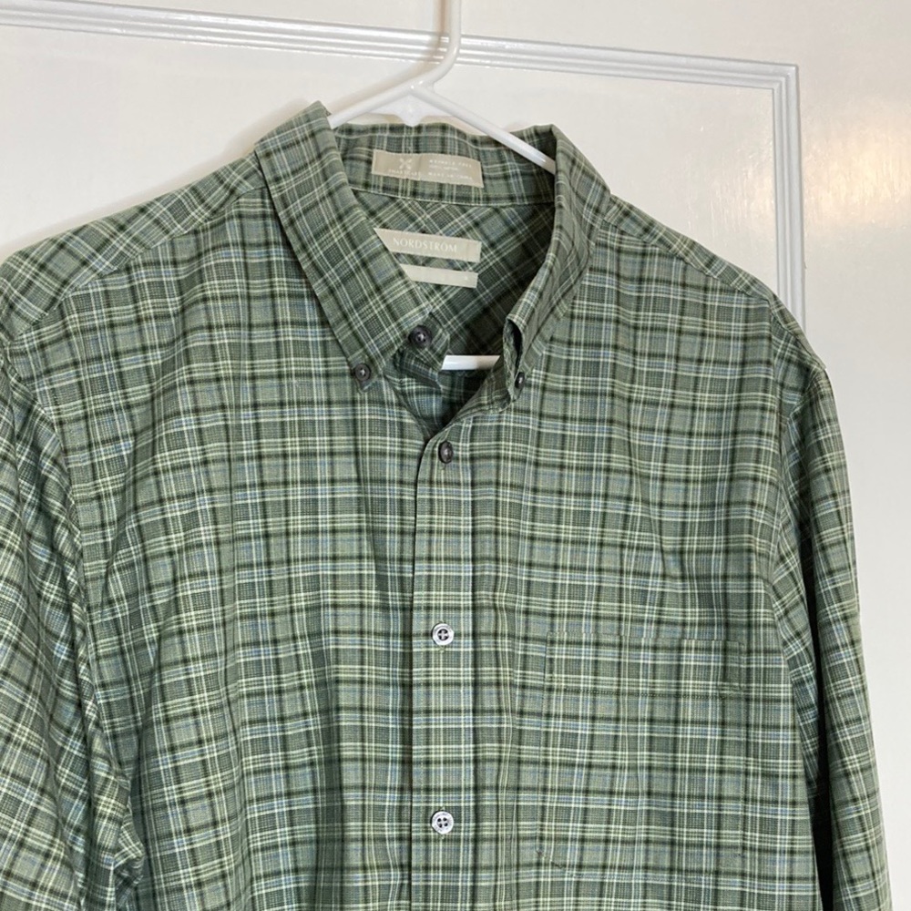 Nordstrom Mens Formal Button Down Plaid Green Dress Shirt - Picture 4 of 14